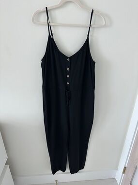 Women's Black Sleeveless Button-Front Jumpsuit